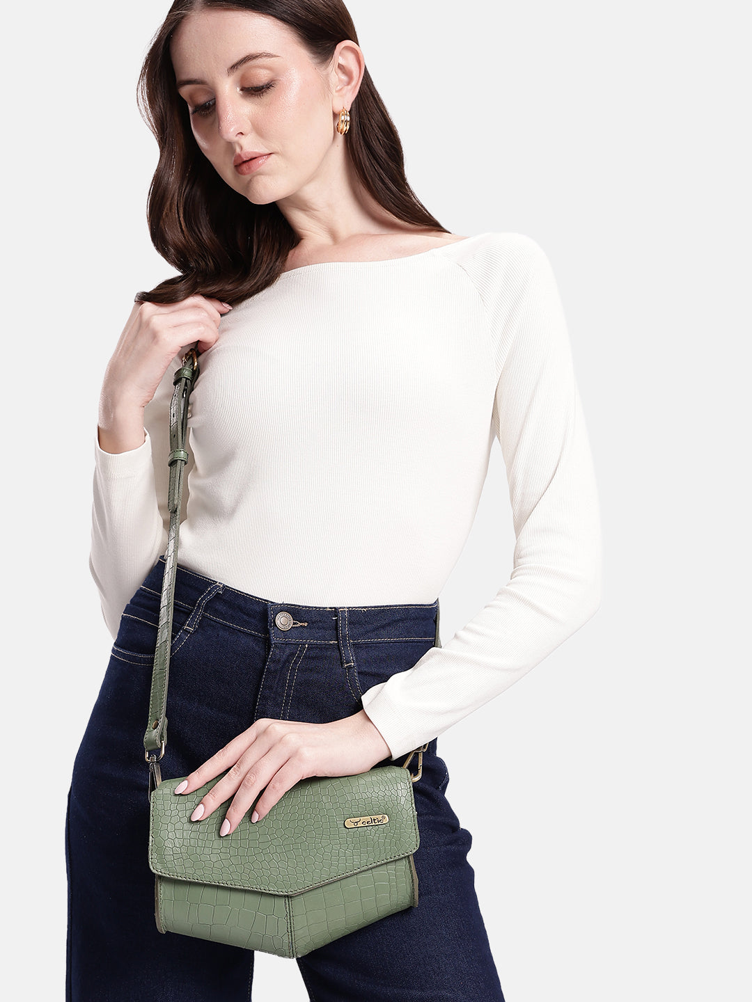 Premium Textured Leather Flap Sling Bag with Adjustable Strap & Inner Zip Pocket