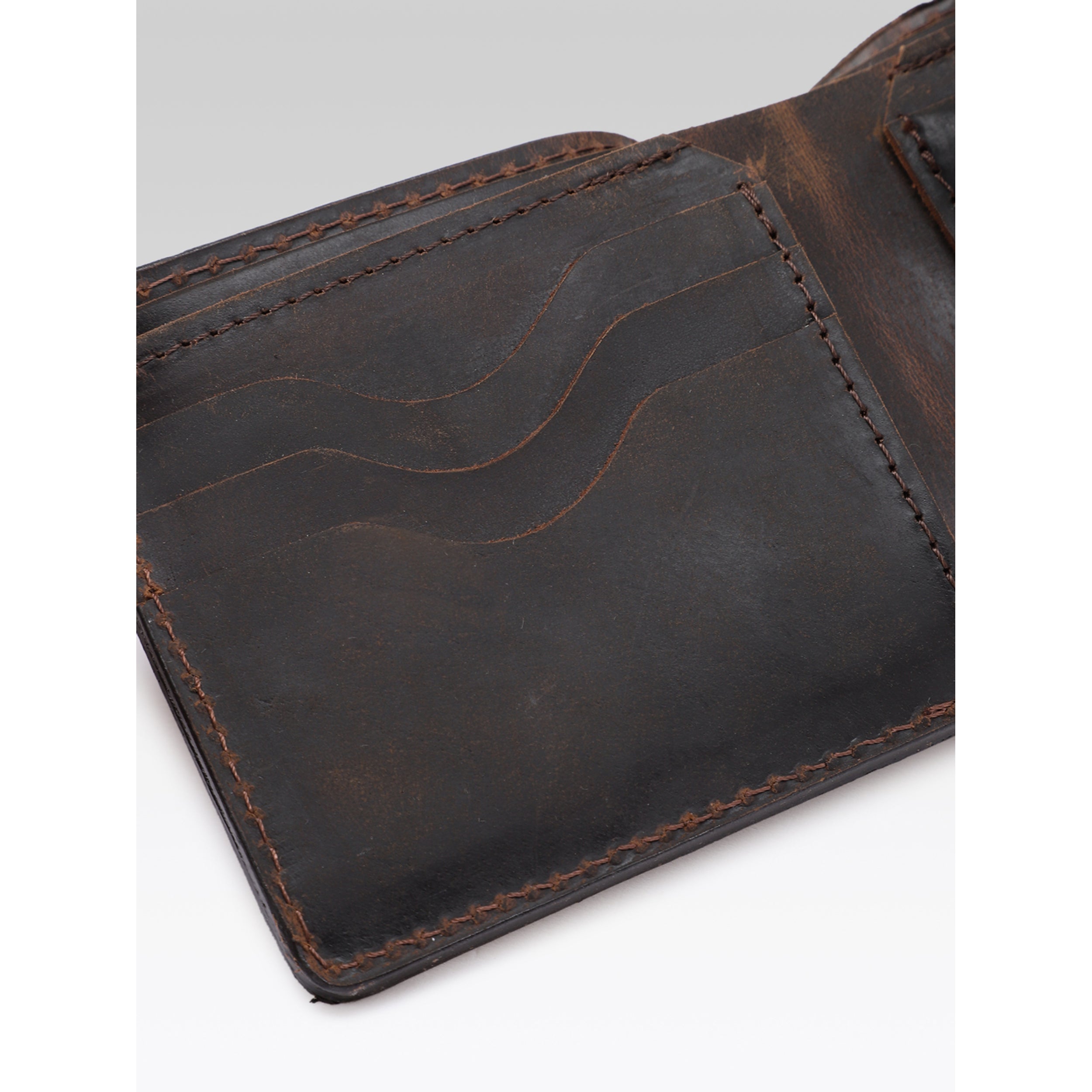 Genuine Vintage Brown Leather Bi-Fold Wallet with Coin Pocket