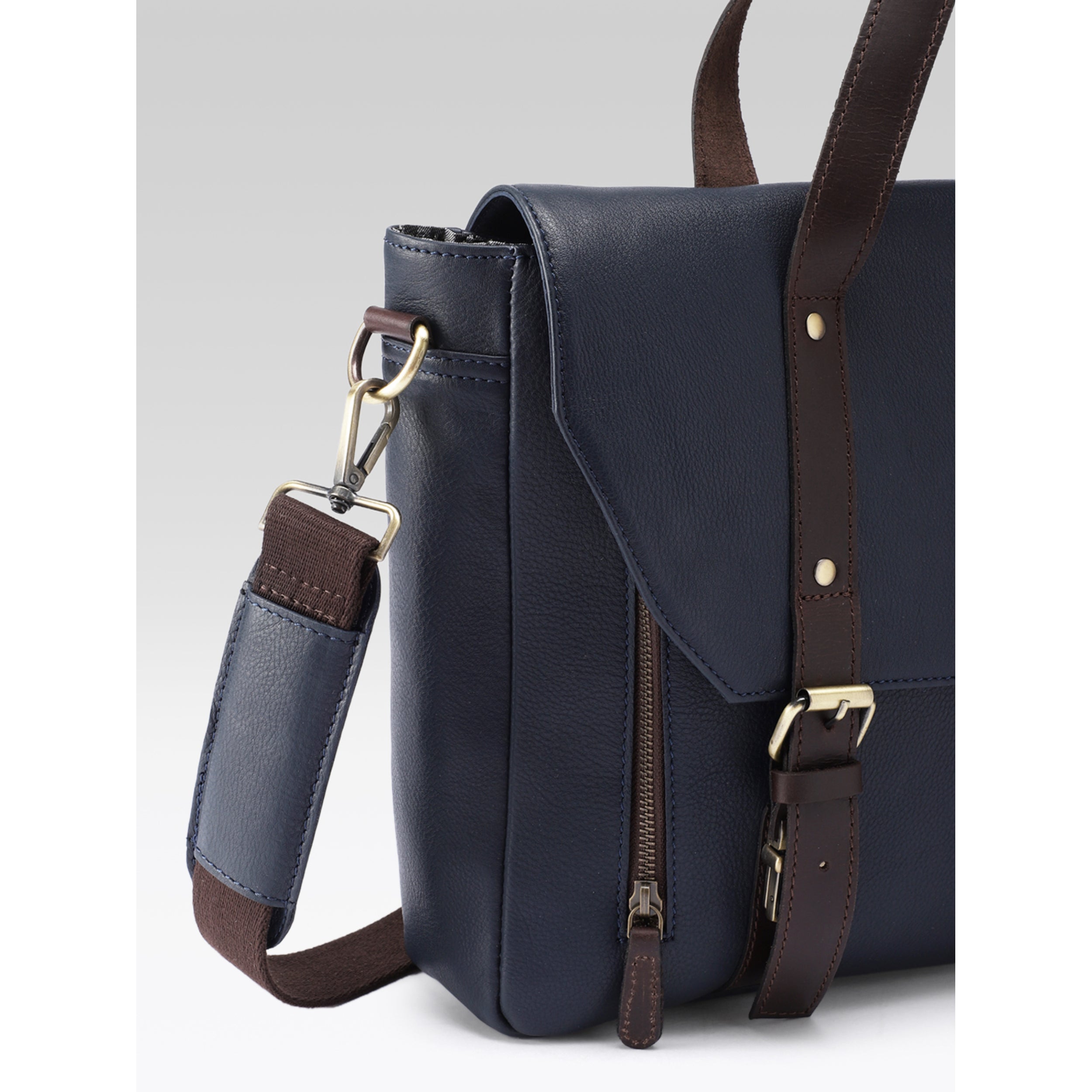 Premium Genuine Leather Office Laptop Bag with Tablet Sleeve & Adjustable Strap