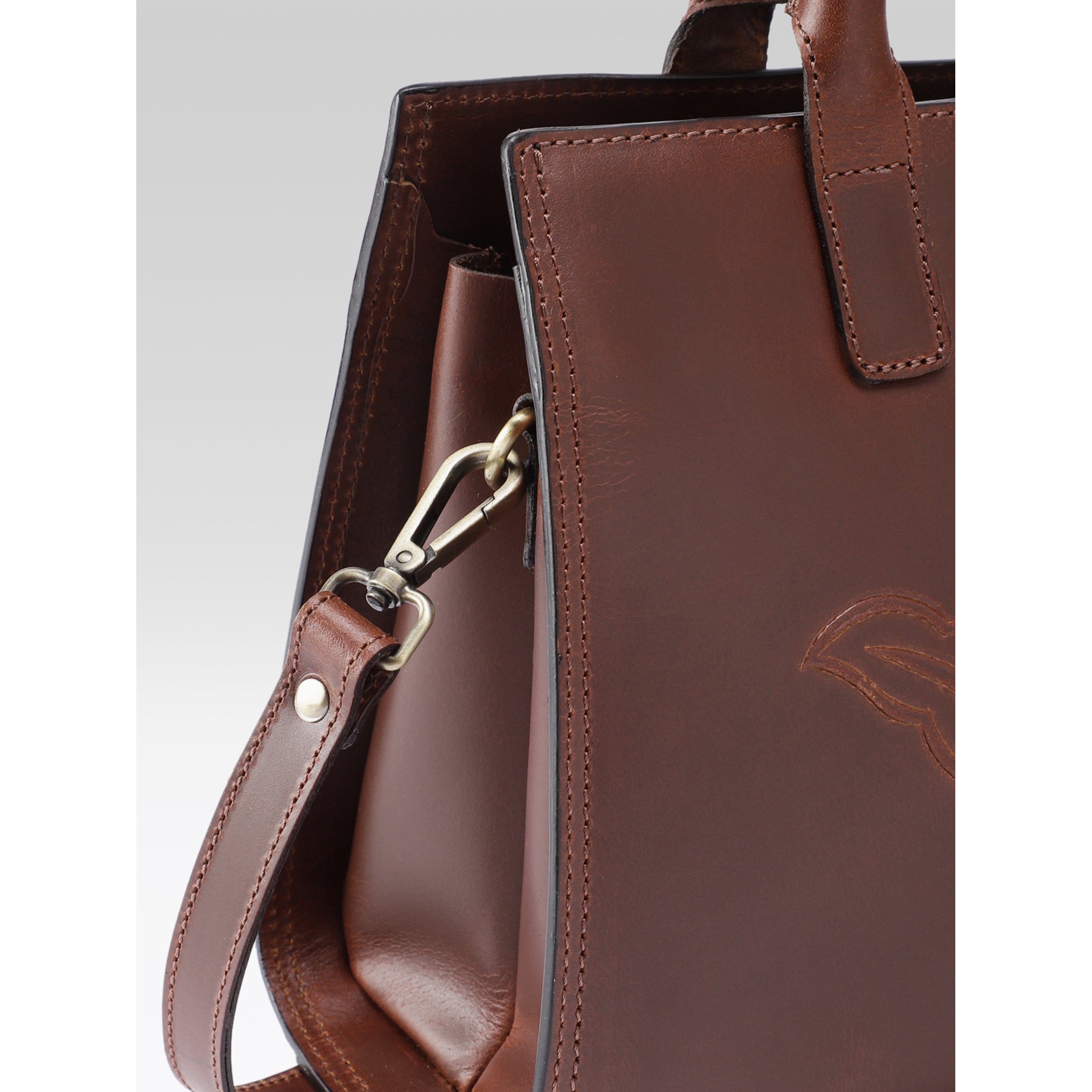 Premium Genuine Leather Tote with Floral Embossing, Top Handles, Zip Closure