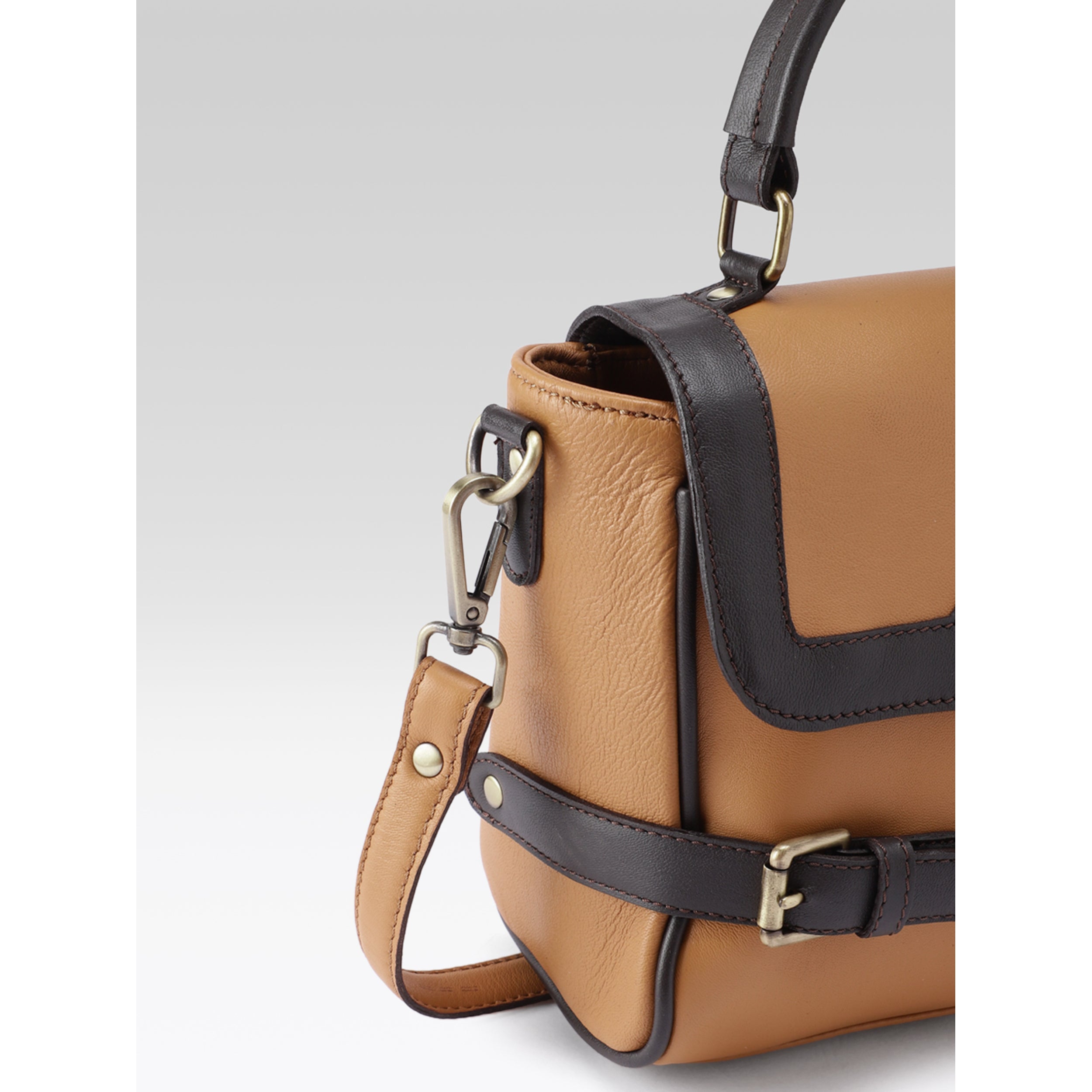 Premium Genuine Brown Leather Top Handle Handbag with Adjustable Strap