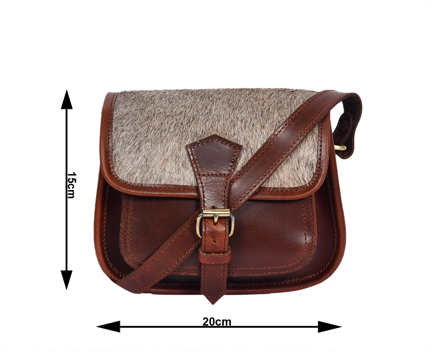 Women’s Genuine Leather Mini Crossbody Bag Natural Hair-On Flap (Brown & Grey)