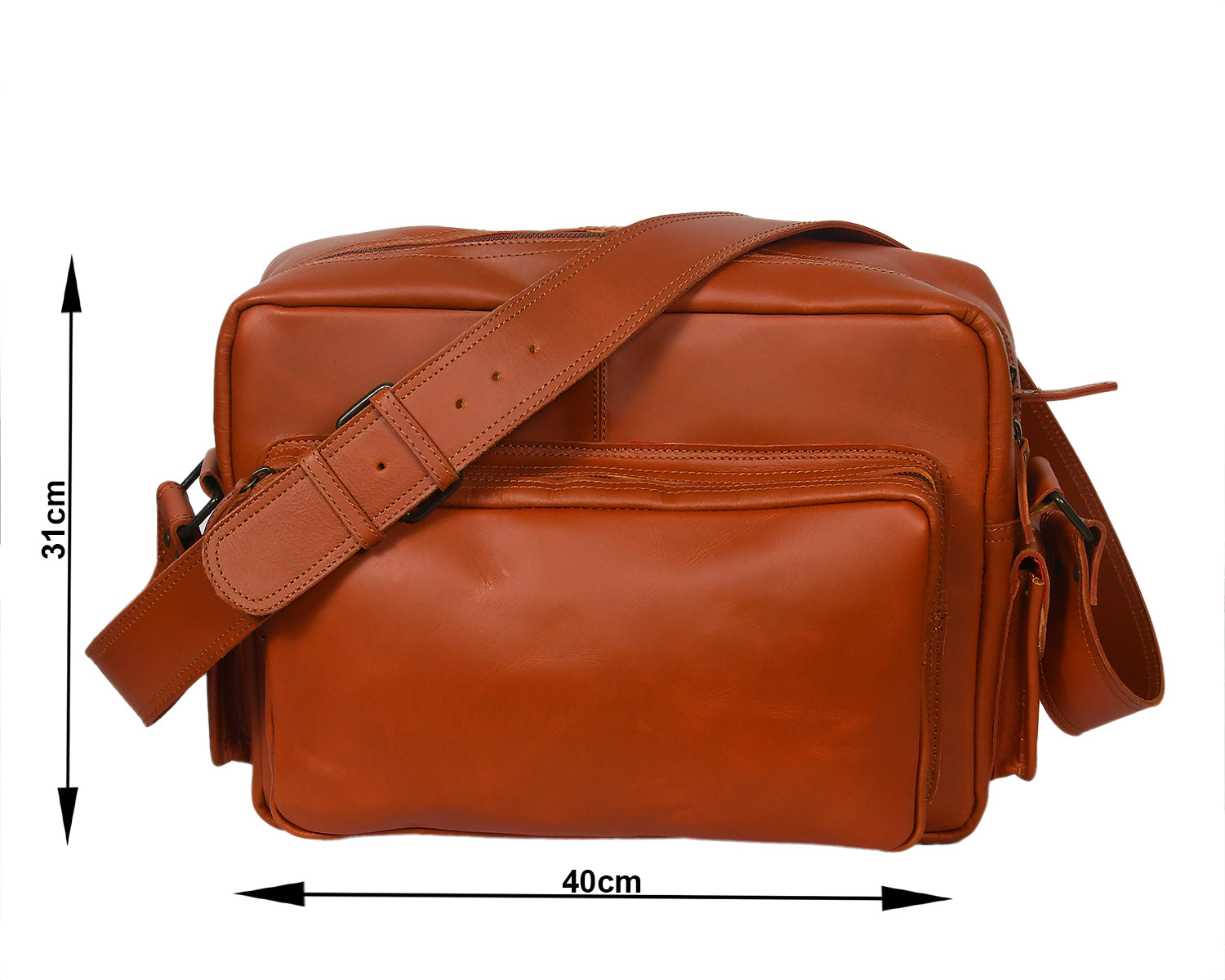 Premium Leather Travel Messenger Bag with Multi-Pockets & Adjustable Strap