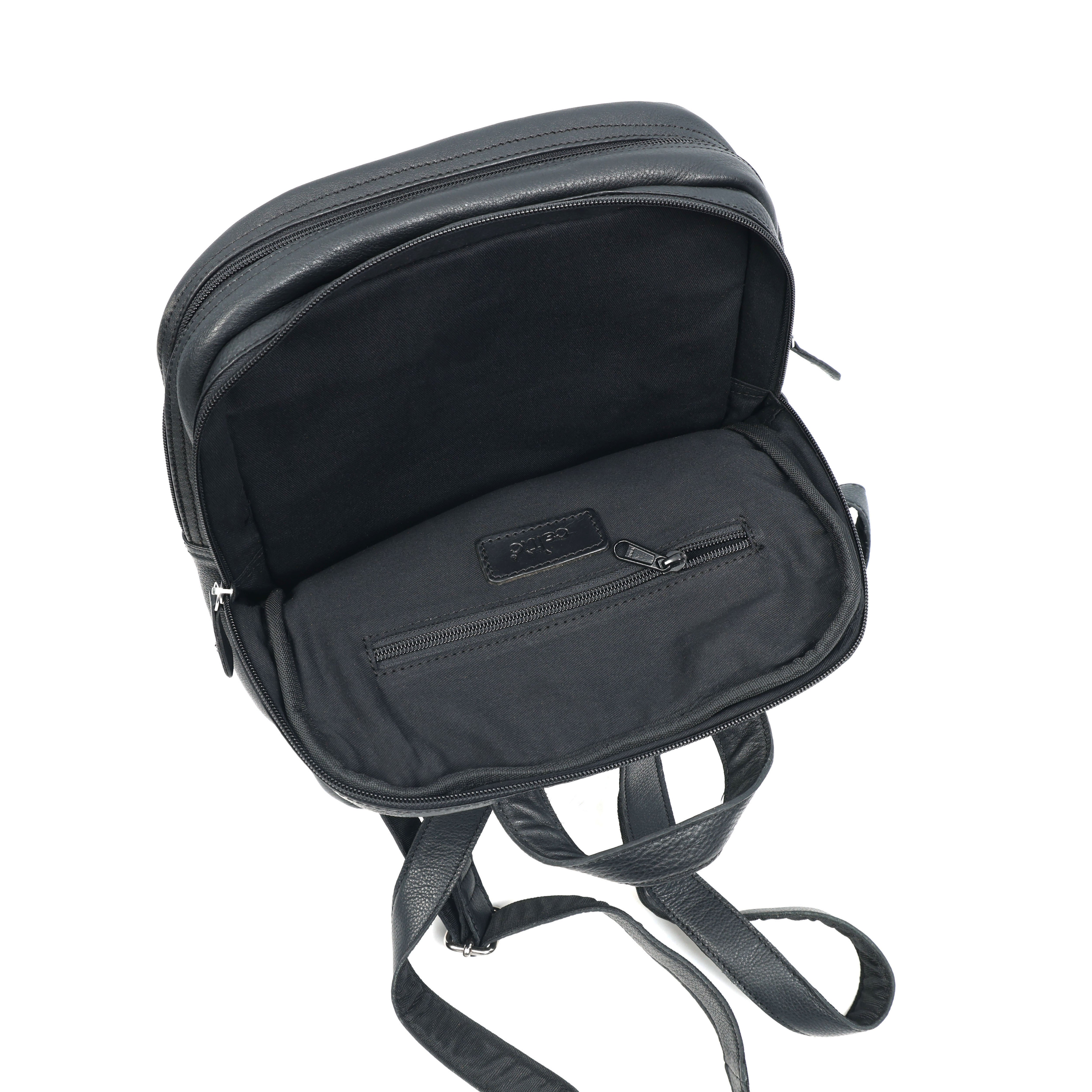 Premium Genuine Leather Multi-Zip Backpack with Padded Straps & Organizer Pockets