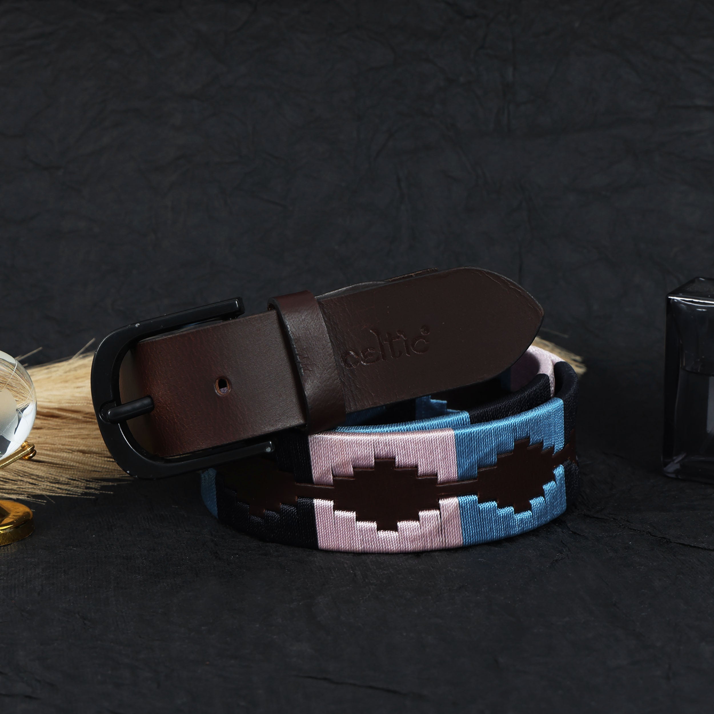 Premium Brown Leather Belt with Multi-Color Stitching  Stylish & Durable.LB-871