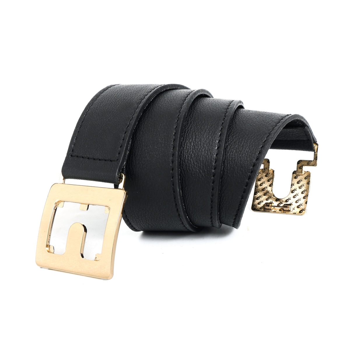 Unisex Black Leather Belt with Dual-Tone Metal Clip Buckle | Modern Minimal Design