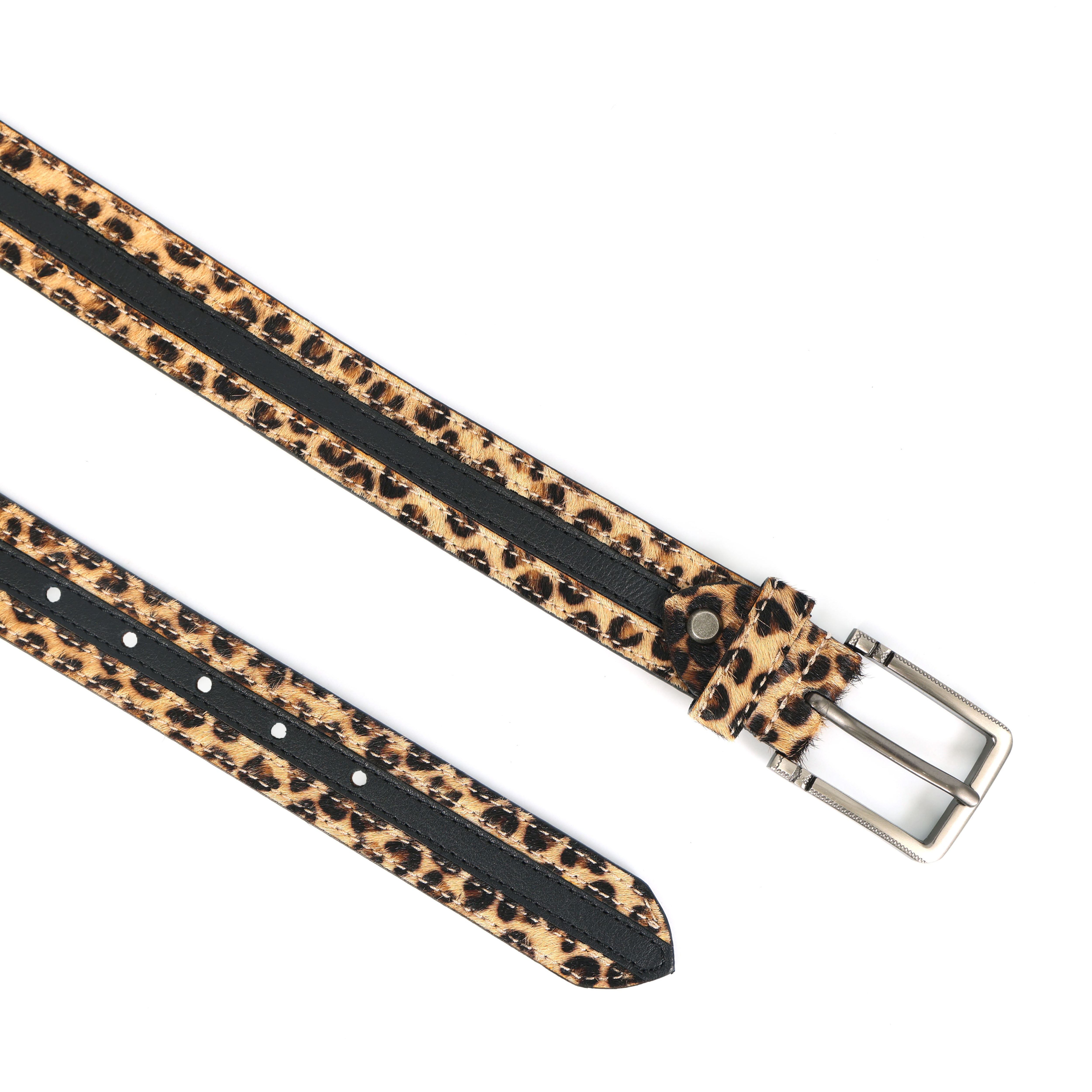 Womens Leopard Print Leather Belt with Sleek Metal Buckle for Trendy Casual Wear