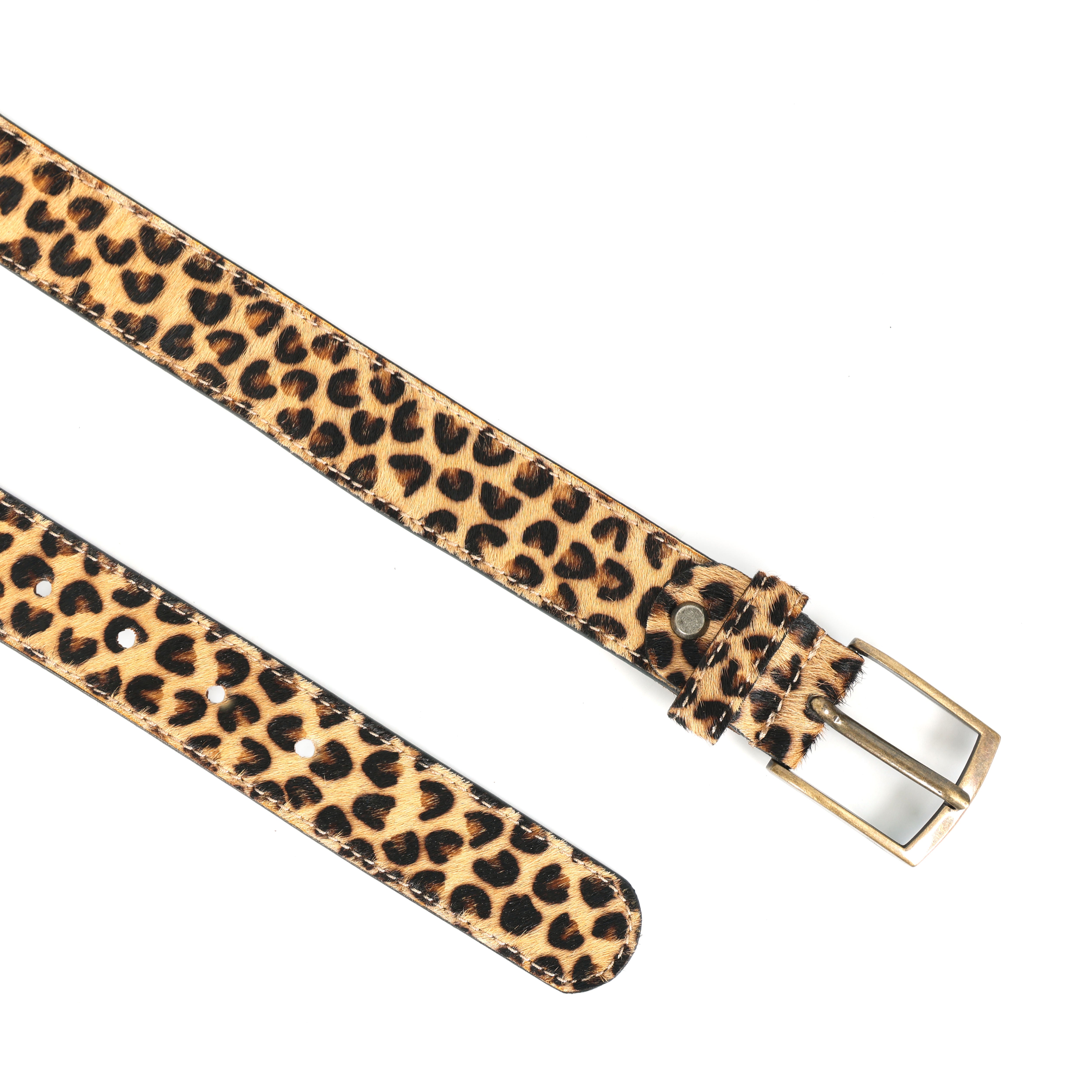 Unisex Leopard Print Genuine Leather Belt With Brass Buckle Stylish Casual Wear Accessory