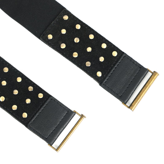 Celtic Black Studded Elastic Waist Belt for Women | Trendy Stretchable Fashion Belt with Golden Buckle for Dresses & Jeans