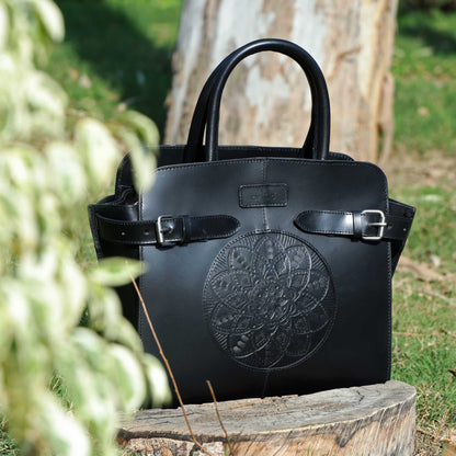 Celtic brown or black color pure leather Shoulder bag for girls and women with glorious design | Party wear.  Art: BG-1555