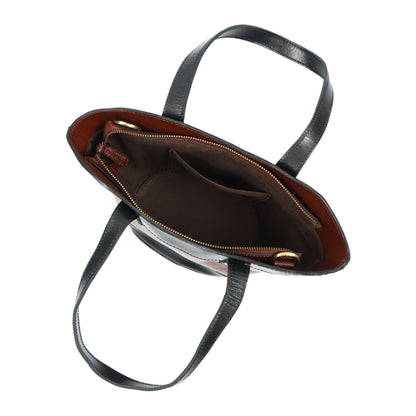 Genuine Leather Two-Tone Tote Bag | Stylish Brown & Black Shoulder Bag