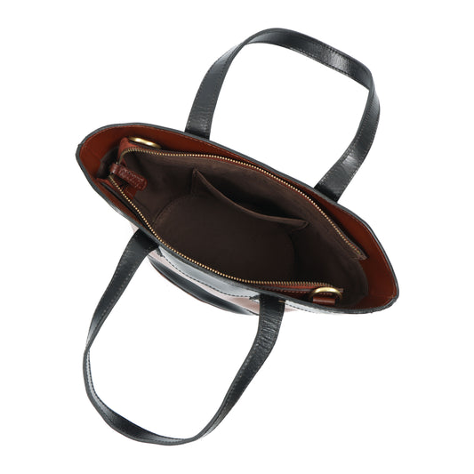 Genuine Leather Two-Tone Tote Bag | Stylish Brown & Black Shoulder Bag