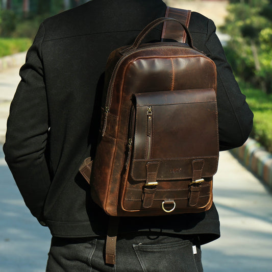 Elevate Your Style – Men's Full-Grain Leather Professional Backpack | Premium & Timeless, Art:- BG-1612