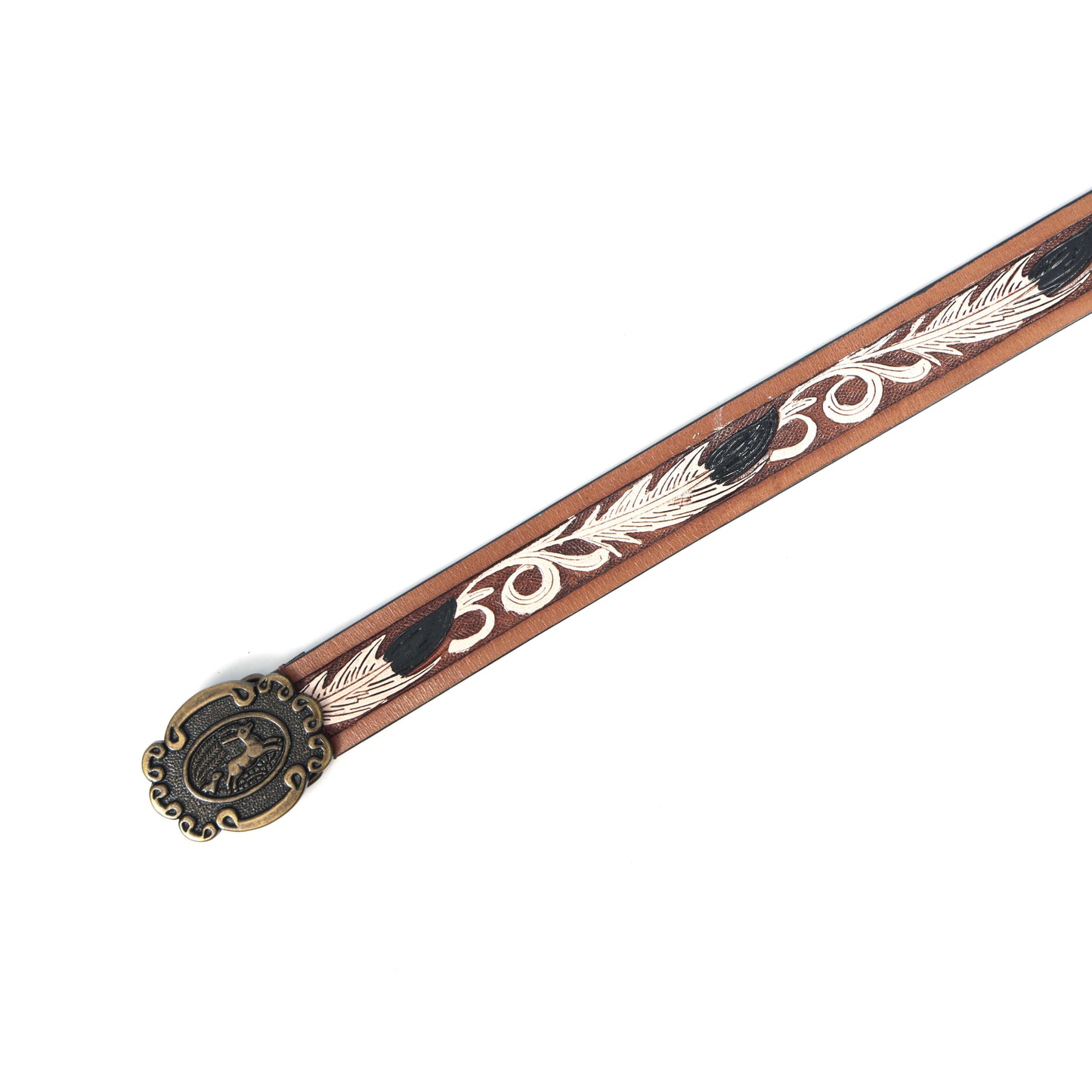 Handcrafted Tan Leather Belt with White Paint - Stylish & Unique Hand-Carved Design. LB-841