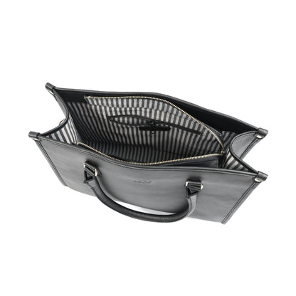 Premium Black Genuine Leather Office Tote for Women | Structured Handbag with Sling Strap