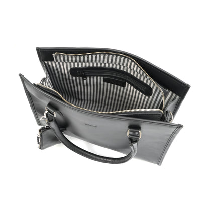 Premium Black Genuine Leather Tote Bag for Women | Spacious Work, Travel & Office Handbag | Stylish Shoulder Bag with Sling Strap