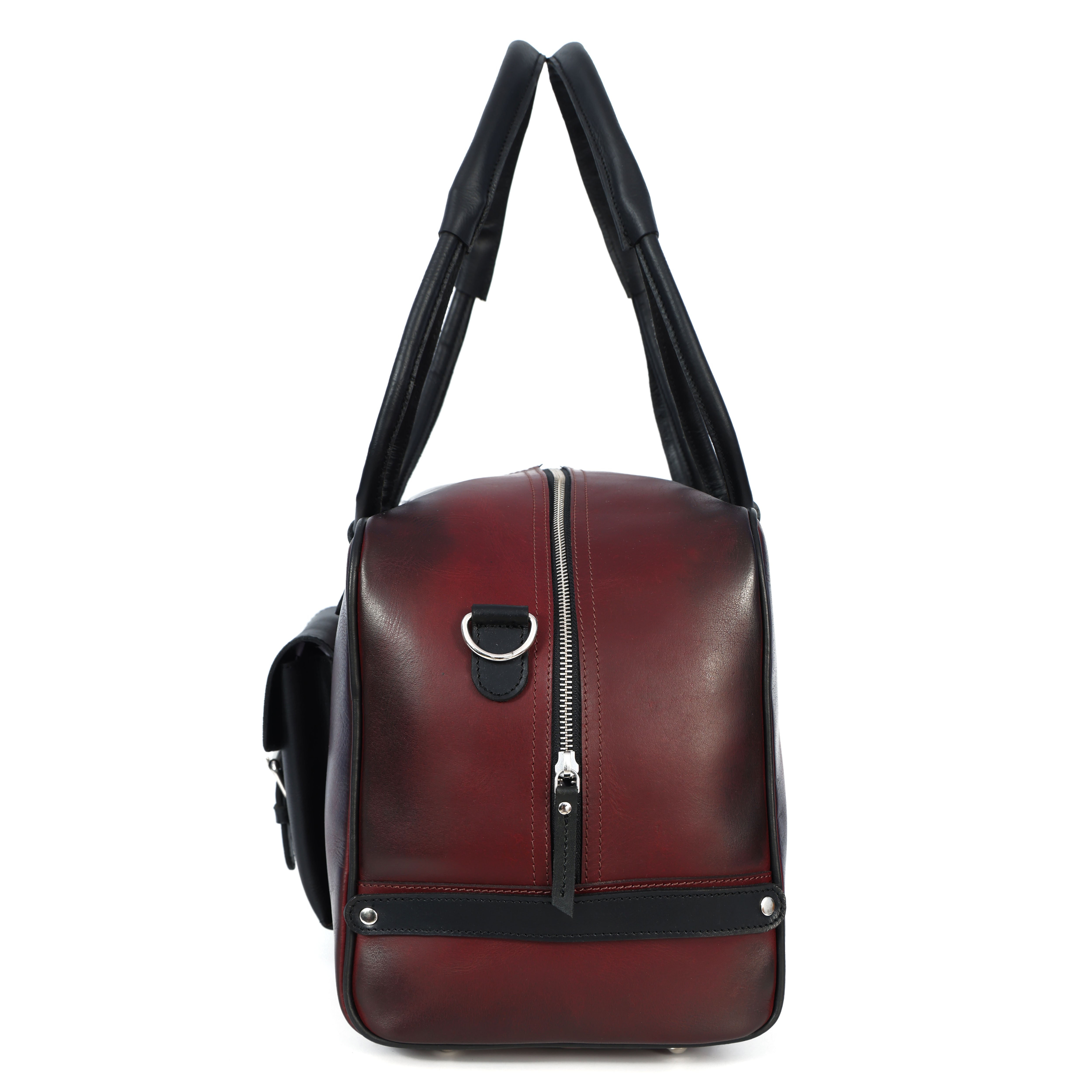 Premium Genuine Leather Travel Duffel Bag with Front Buckle Pocket & Dual Carry Straps