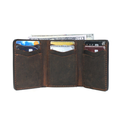 Genuine Leather Tri-Fold Wallet for Men – Dark Brown Art:- LA-1406