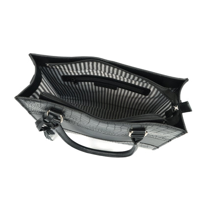 Genuine Leather Black Structured Handbag | Elegant Top Handle Purse