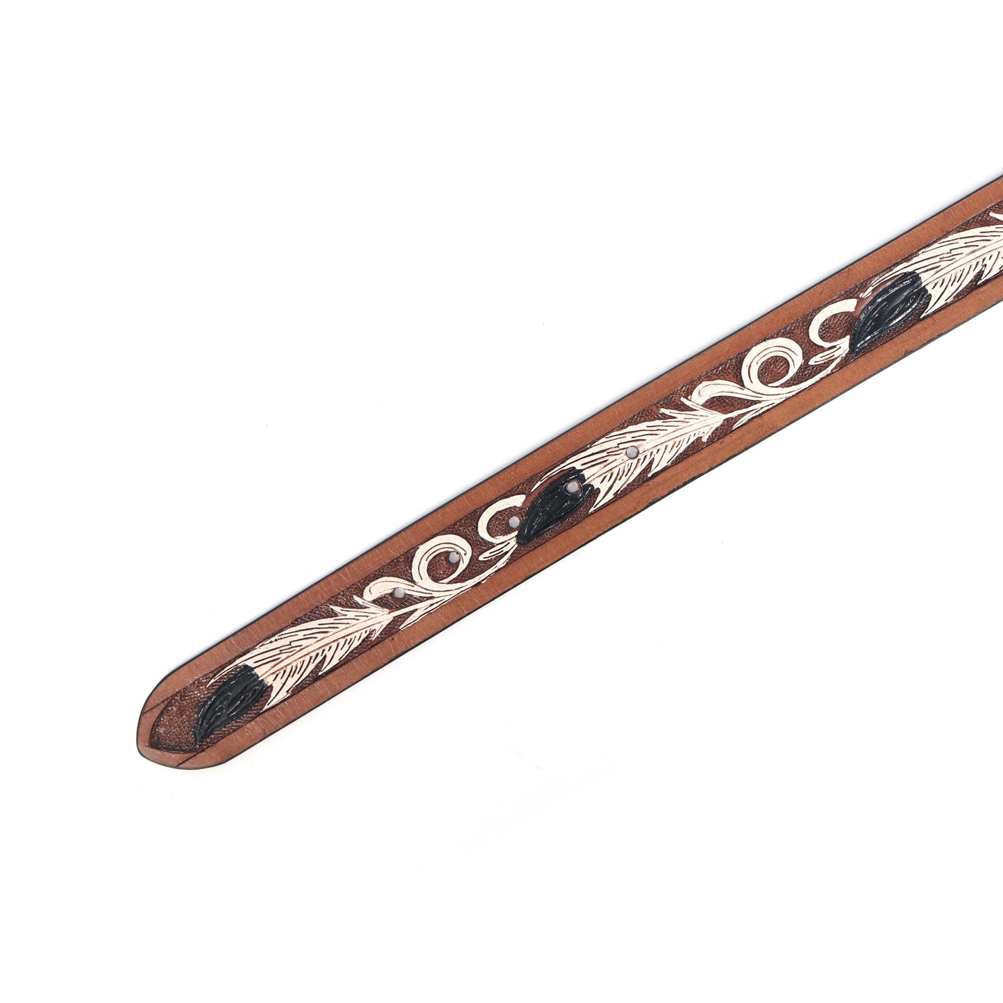 Handcrafted Tan Leather Belt with White Paint - Stylish & Unique Hand-Carved Design. LB-841