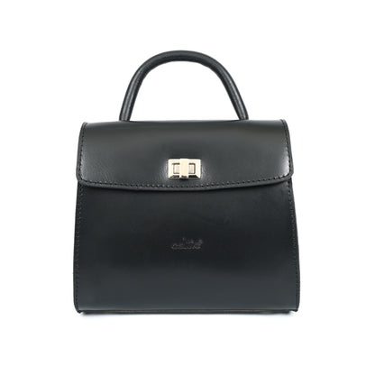 Genuine Leather Black Structured Handbag | Classic Top Handle Purse for Women