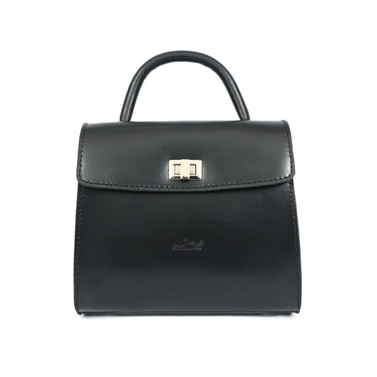 Genuine Leather Black Structured Handbag | Classic Top Handle Purse for Women