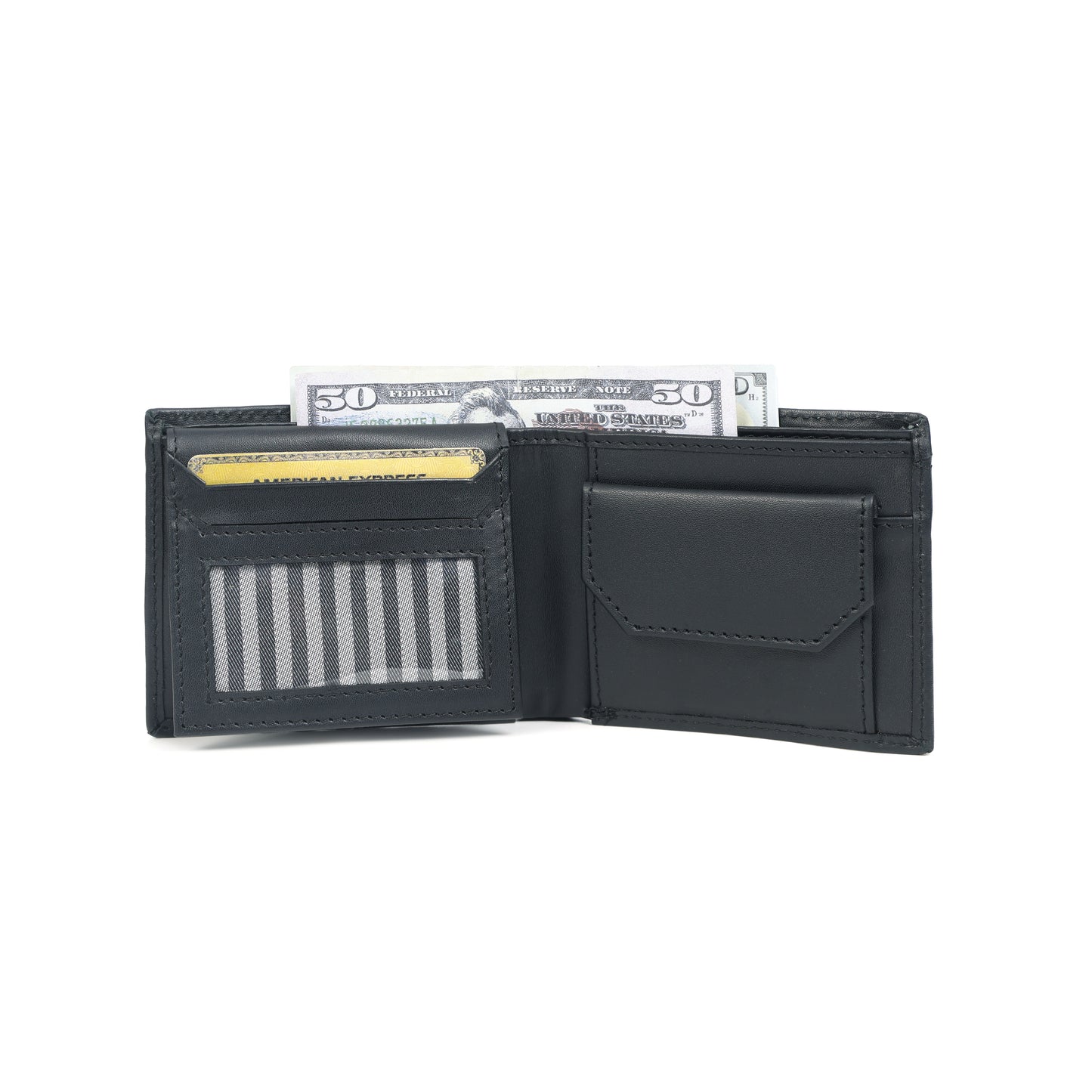 Men’s Black Bi-Fold Wallet with Visible Card Slots Art: LA-1436
