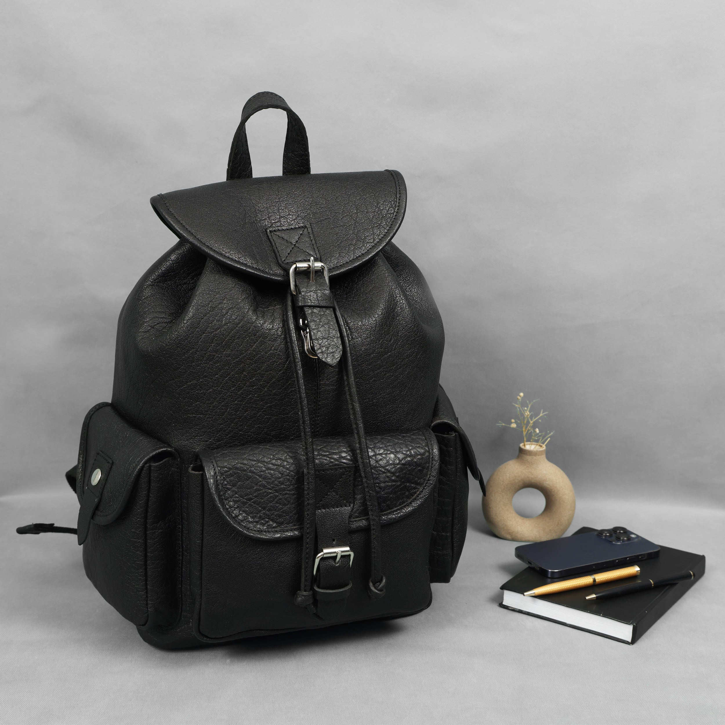 Premium Genuine Black Leather Backpack: Timeless Style and Versatility