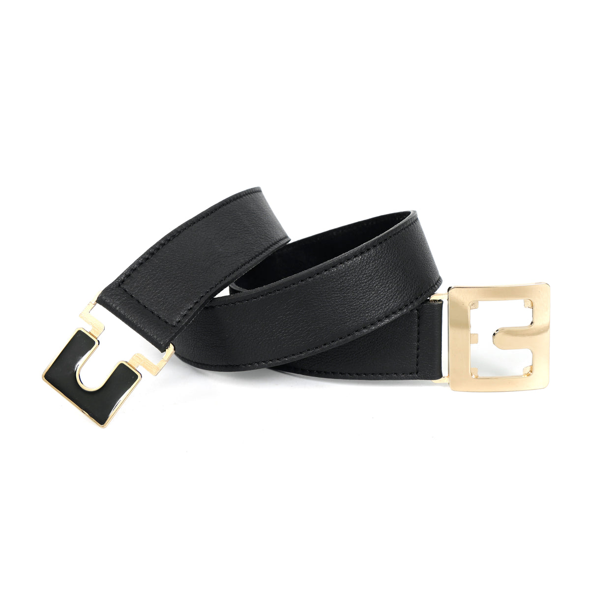 Unisex Black Leather Belt with Dual-Tone Metal Clip Buckle | Modern Minimal Design