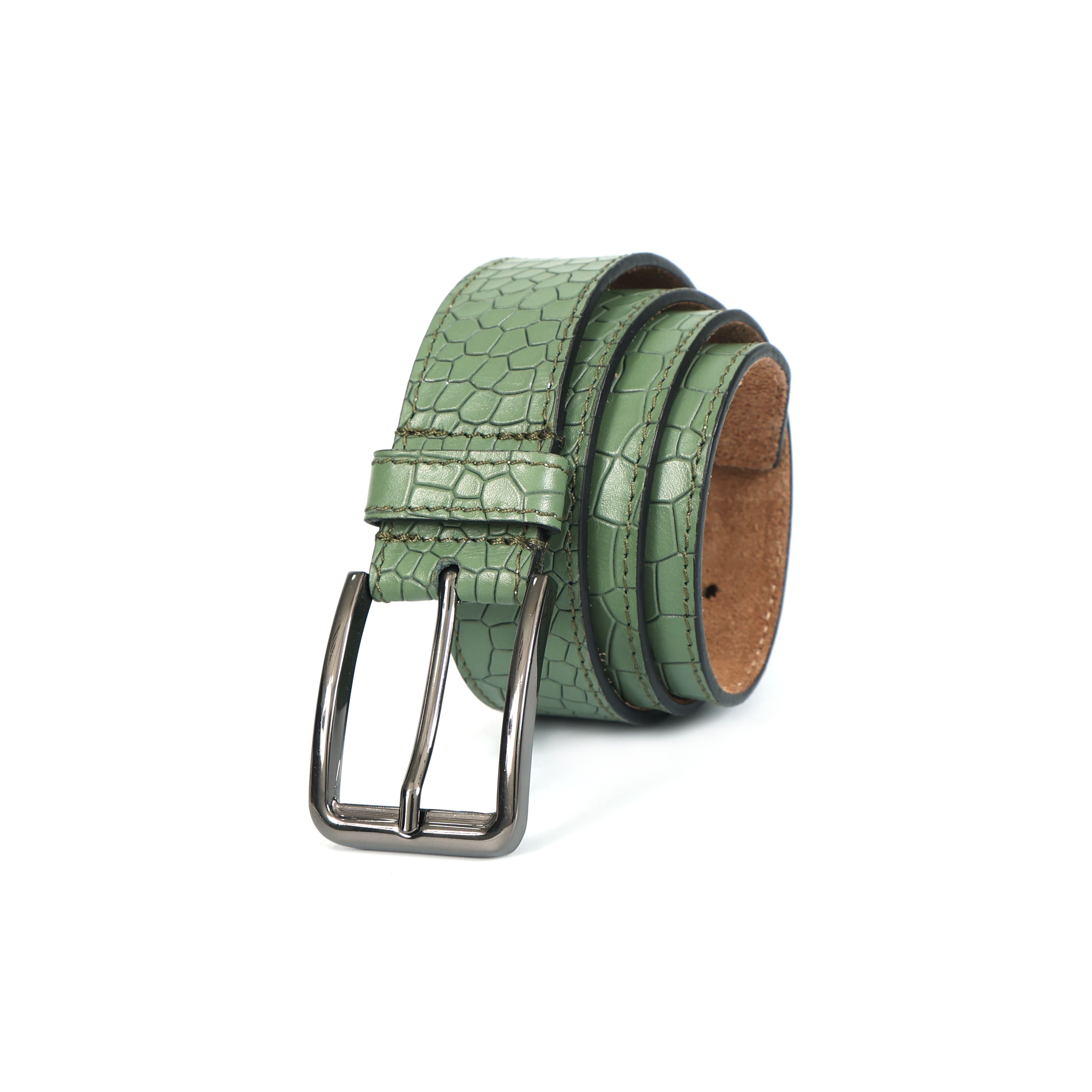 Men Mint Green Crocodile Texture Leather Belt Stylish Adjustable Buckle For Women
