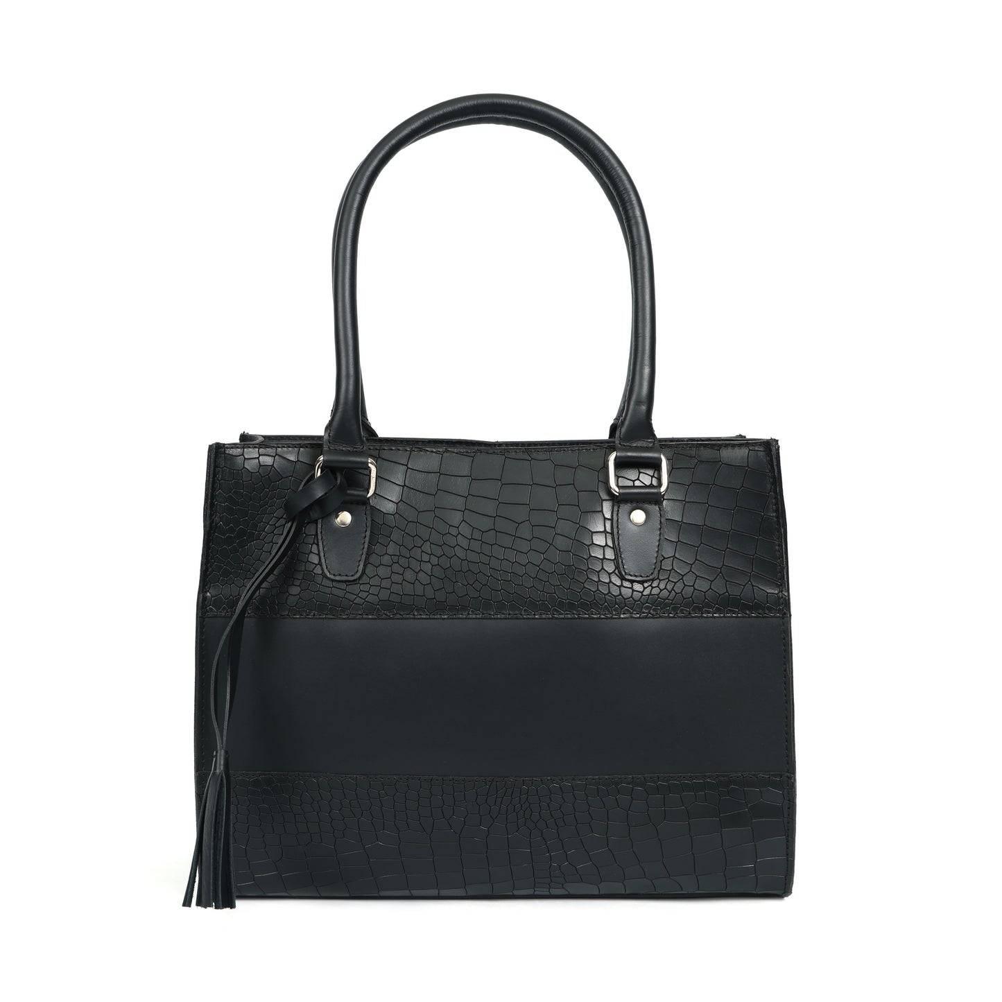 Genuine Leather Black Structured Handbag | Elegant Top Handle Purse