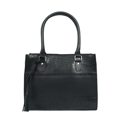 Genuine Leather Black Structured Handbag | Elegant Top Handle Purse