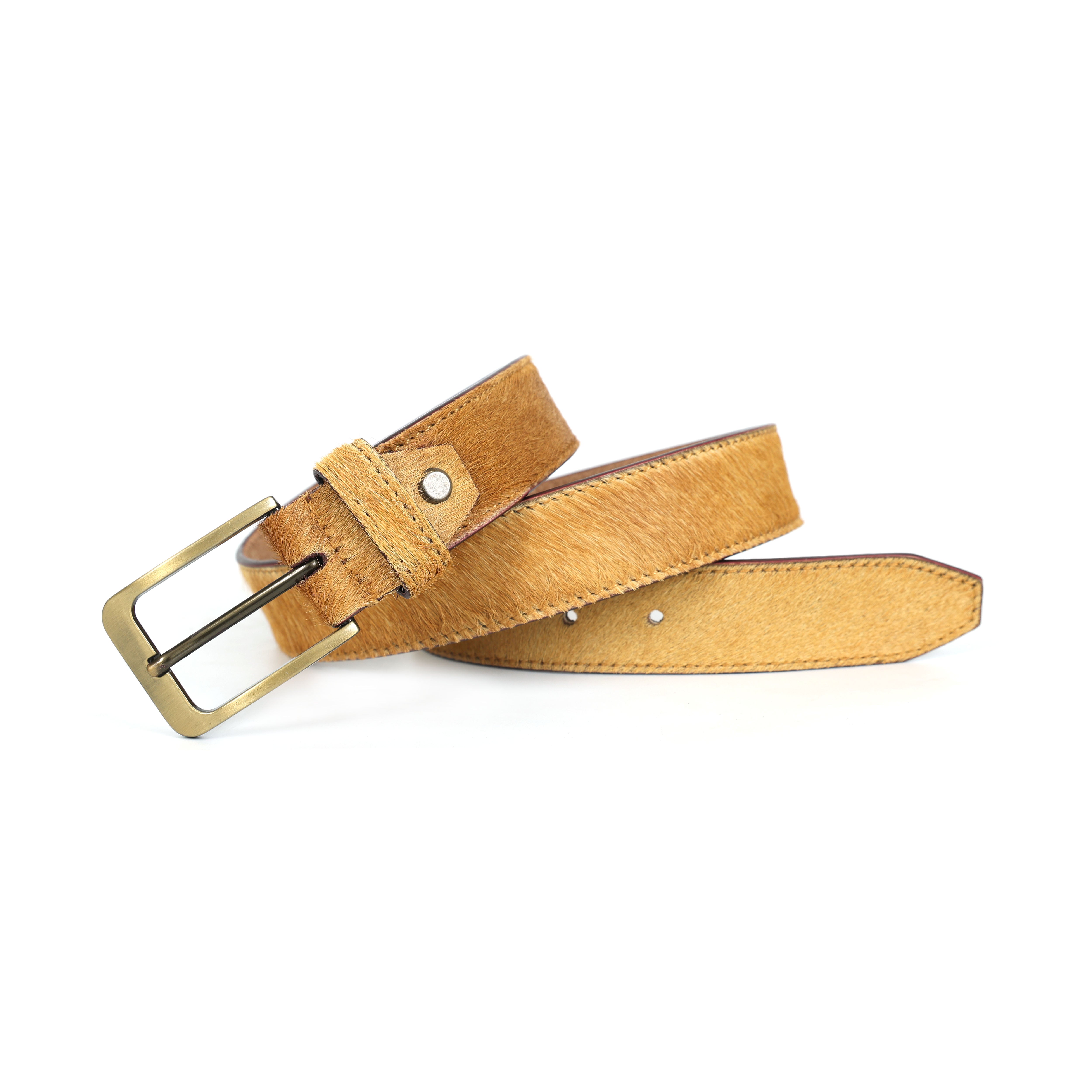 Unisex Premium Tan Hairon Leather Belt With Brass Buckle Handmade Stylish Accessory