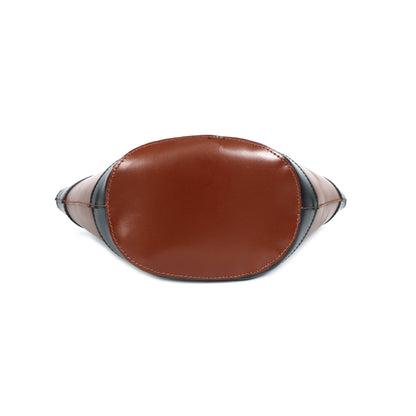 Genuine Leather Two-Tone Tote Bag | Stylish Brown & Black Shoulder Bag