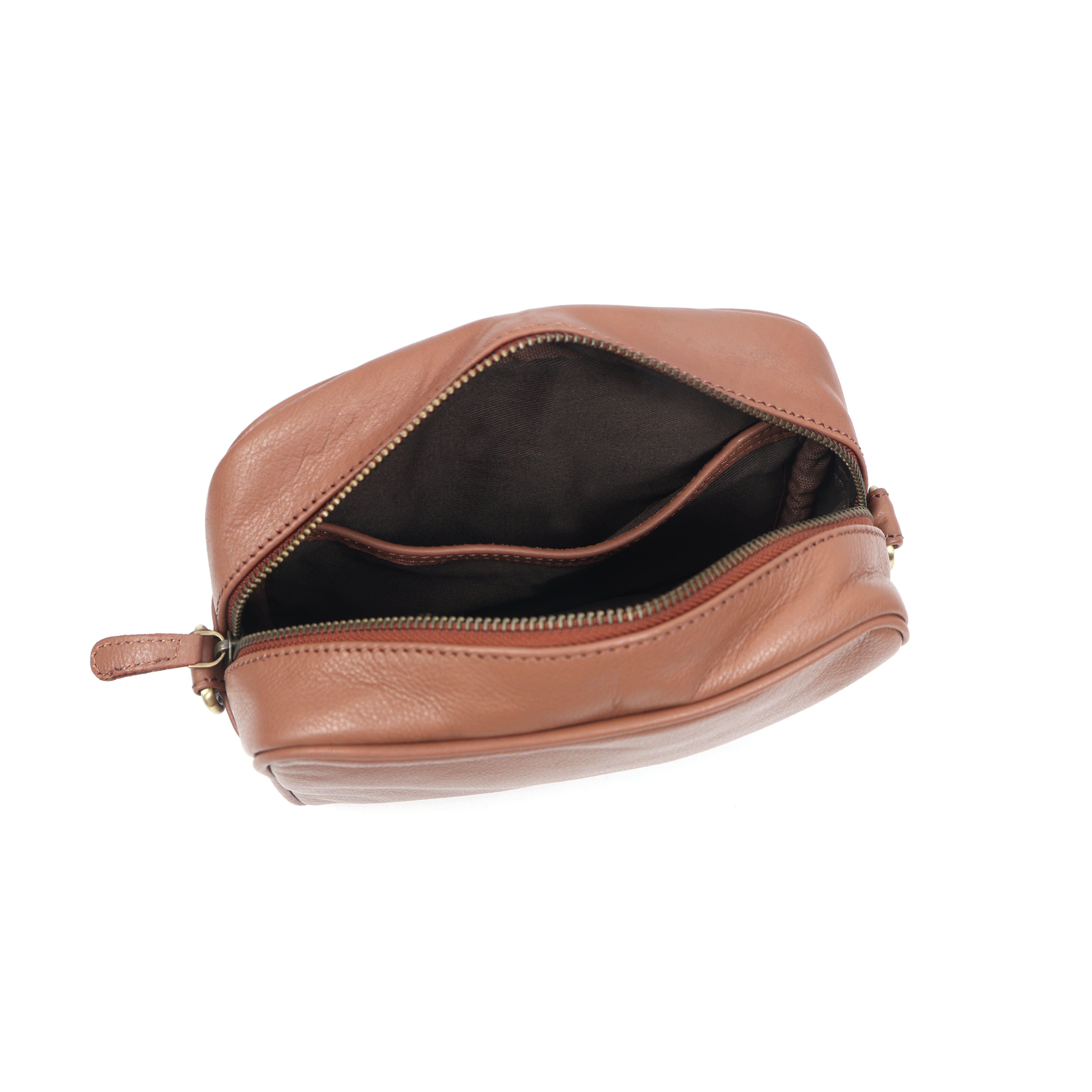 Premium Export Leather Compact Crossbody Bag | Multiple Zip Pockets & Adjustable Strap