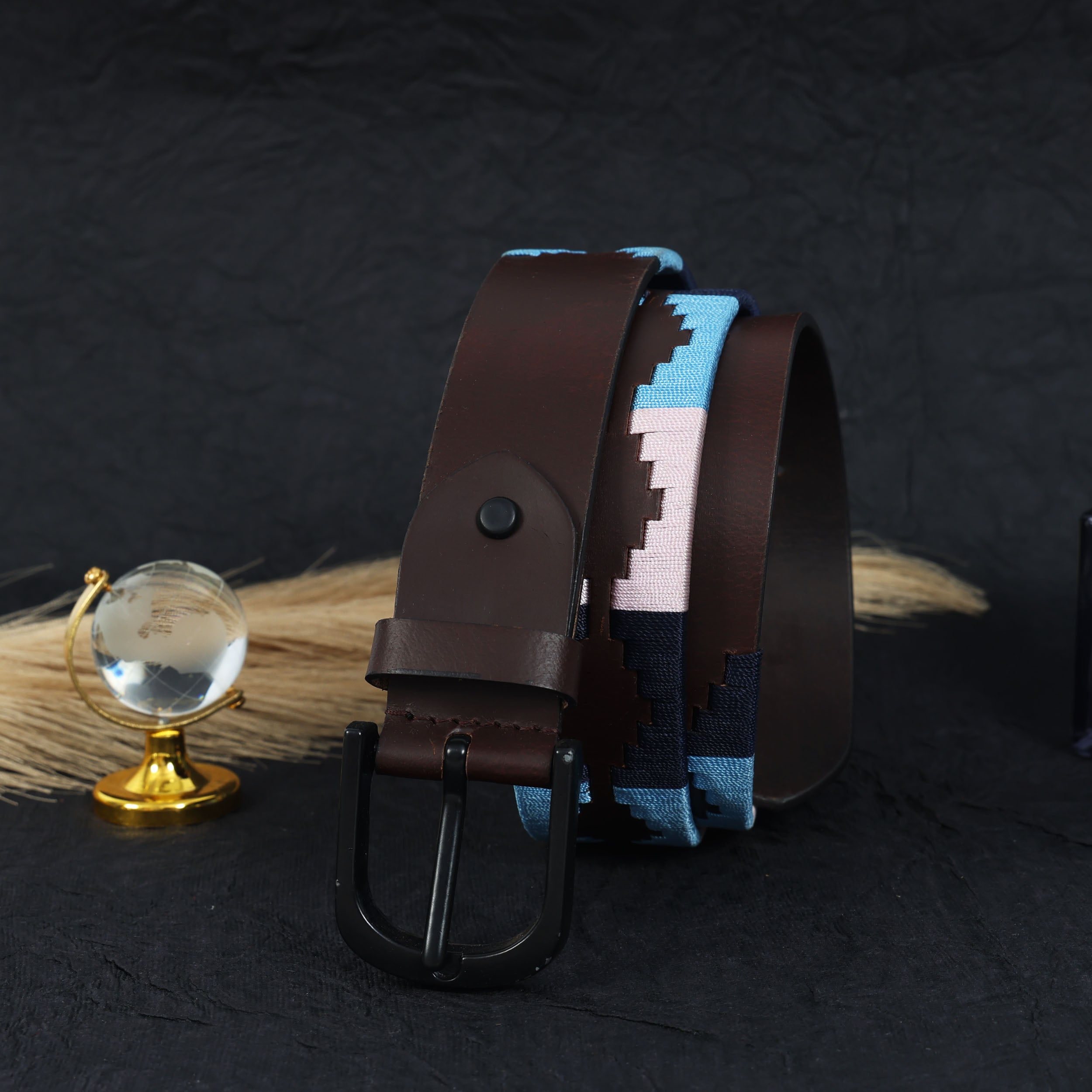Premium Brown Leather Belt with Multi-Color Stitching  Stylish & Durable.LB-871