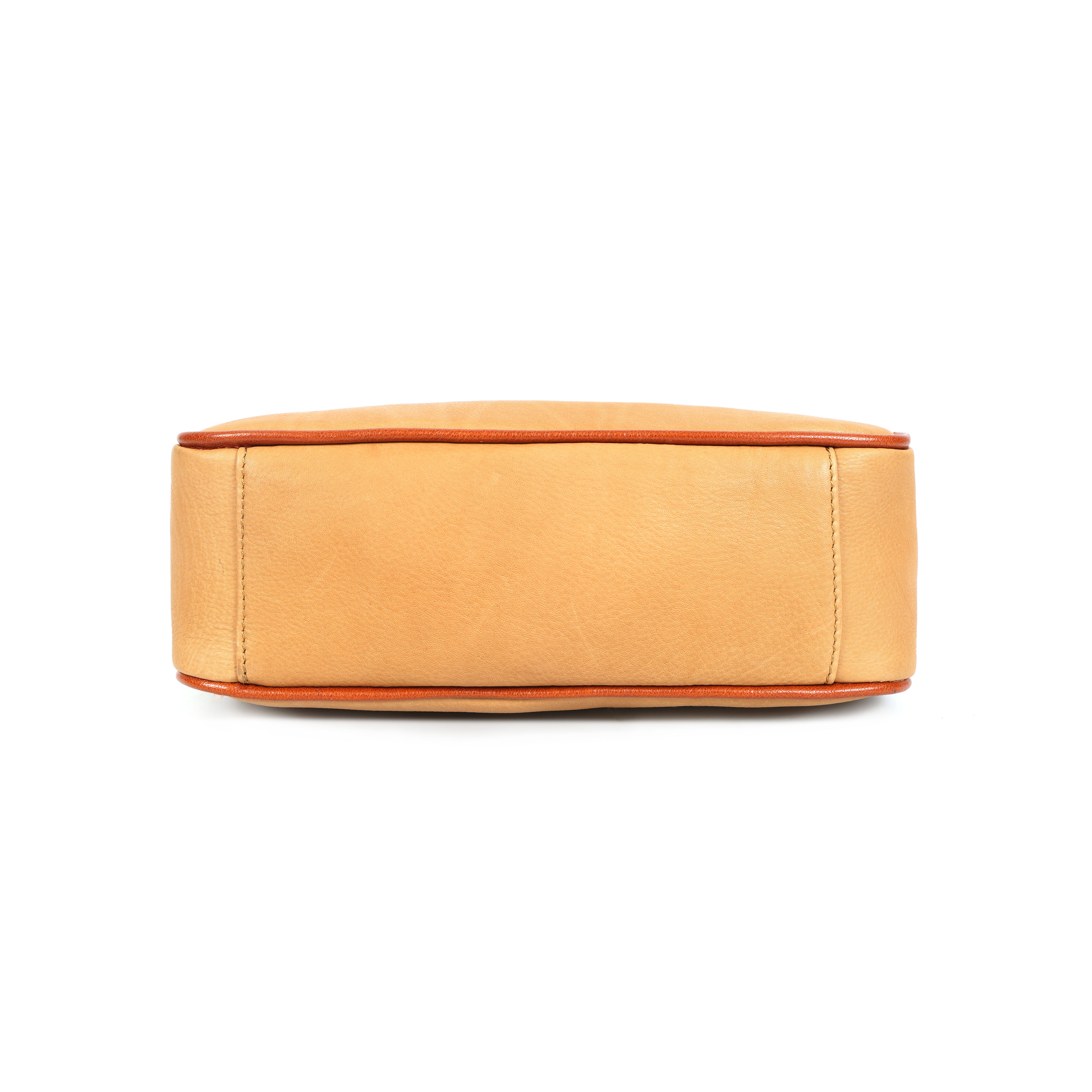 Premium Genuine Leather Tan Sling Bag  with Adjustable Strap & Zip Pocket