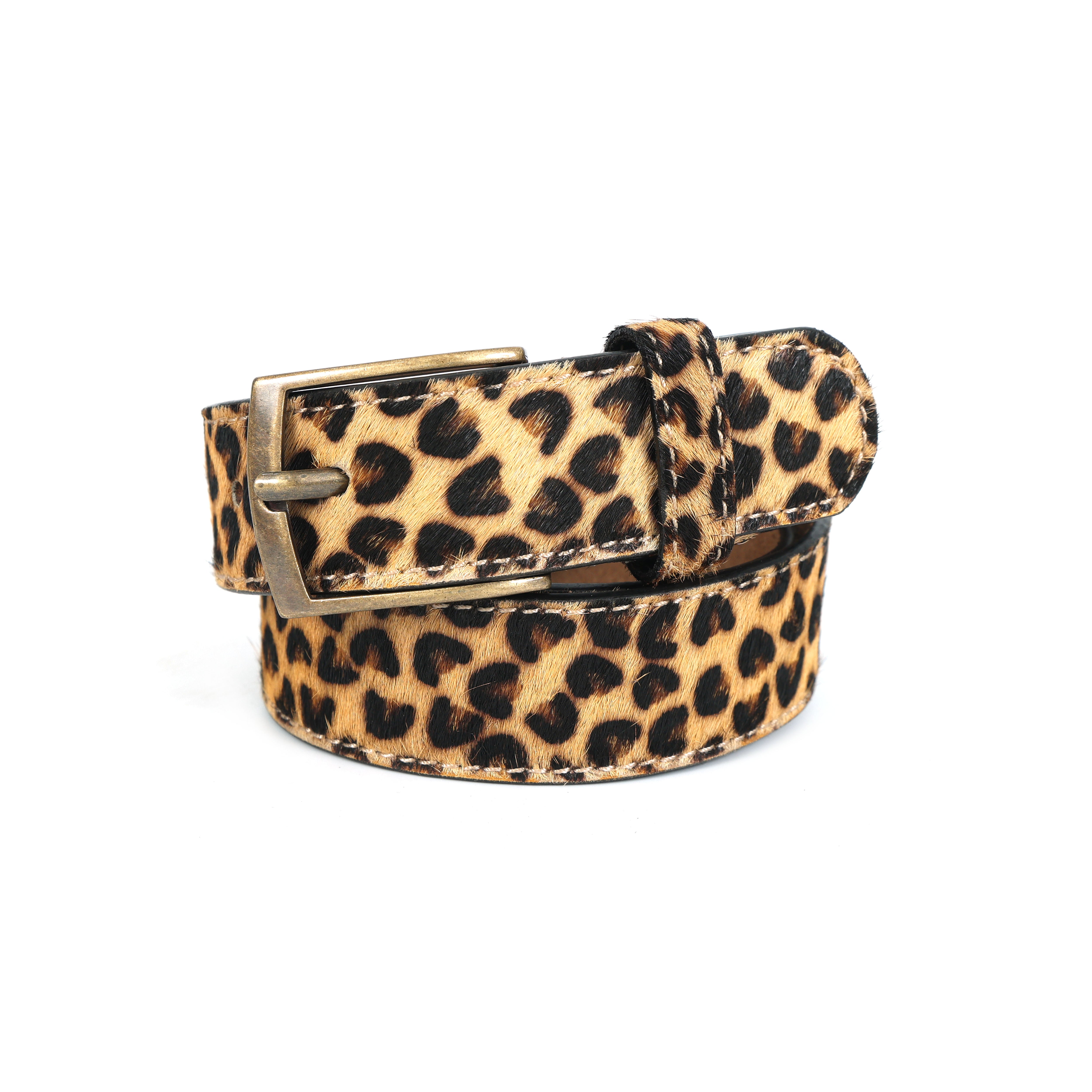 Unisex Leopard Print Genuine Leather Belt With Brass Buckle Stylish Casual Wear Accessory