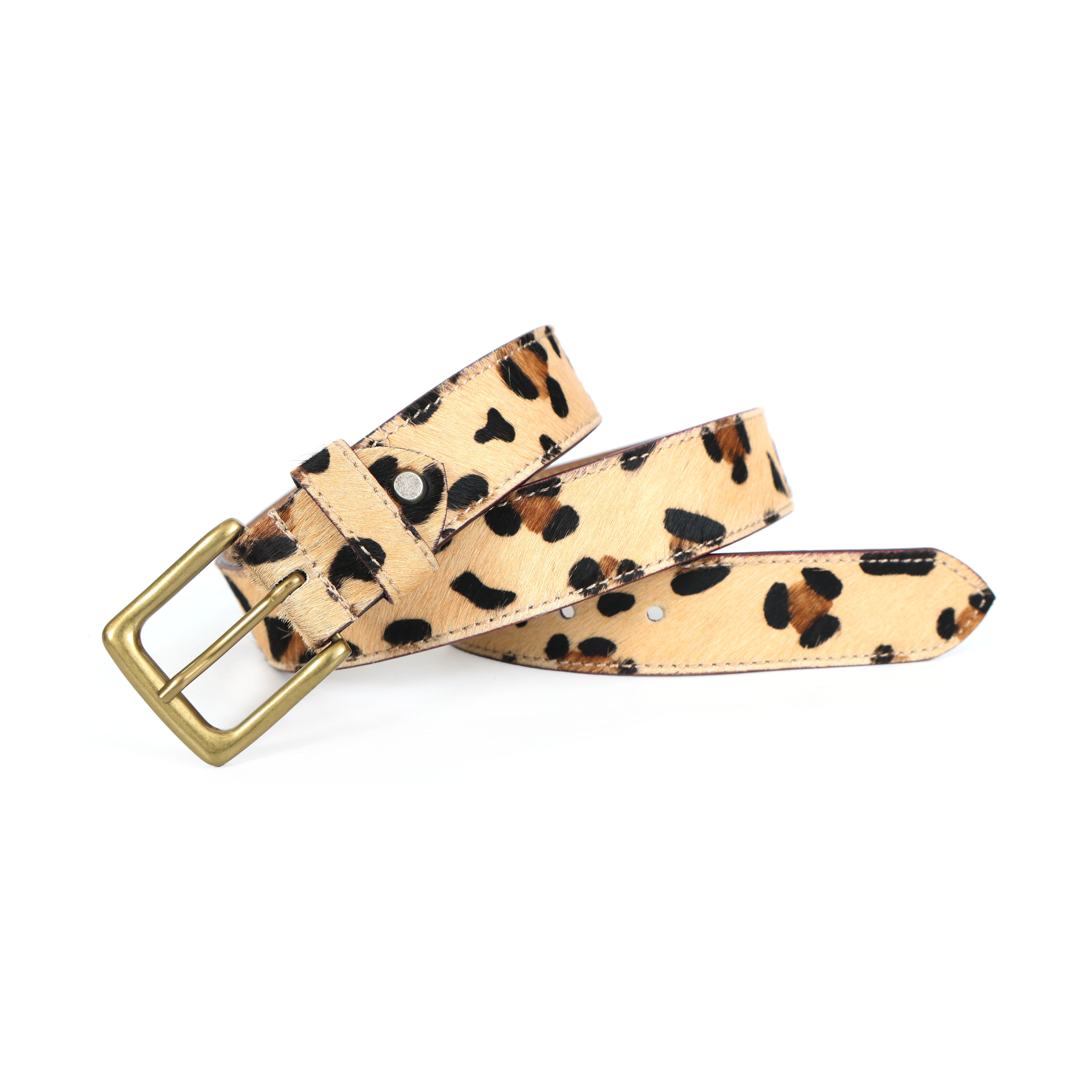 Unisex Leopard Print Leather Belt With Gold Buckle Stylish Animal Pattern Fashion Accessory