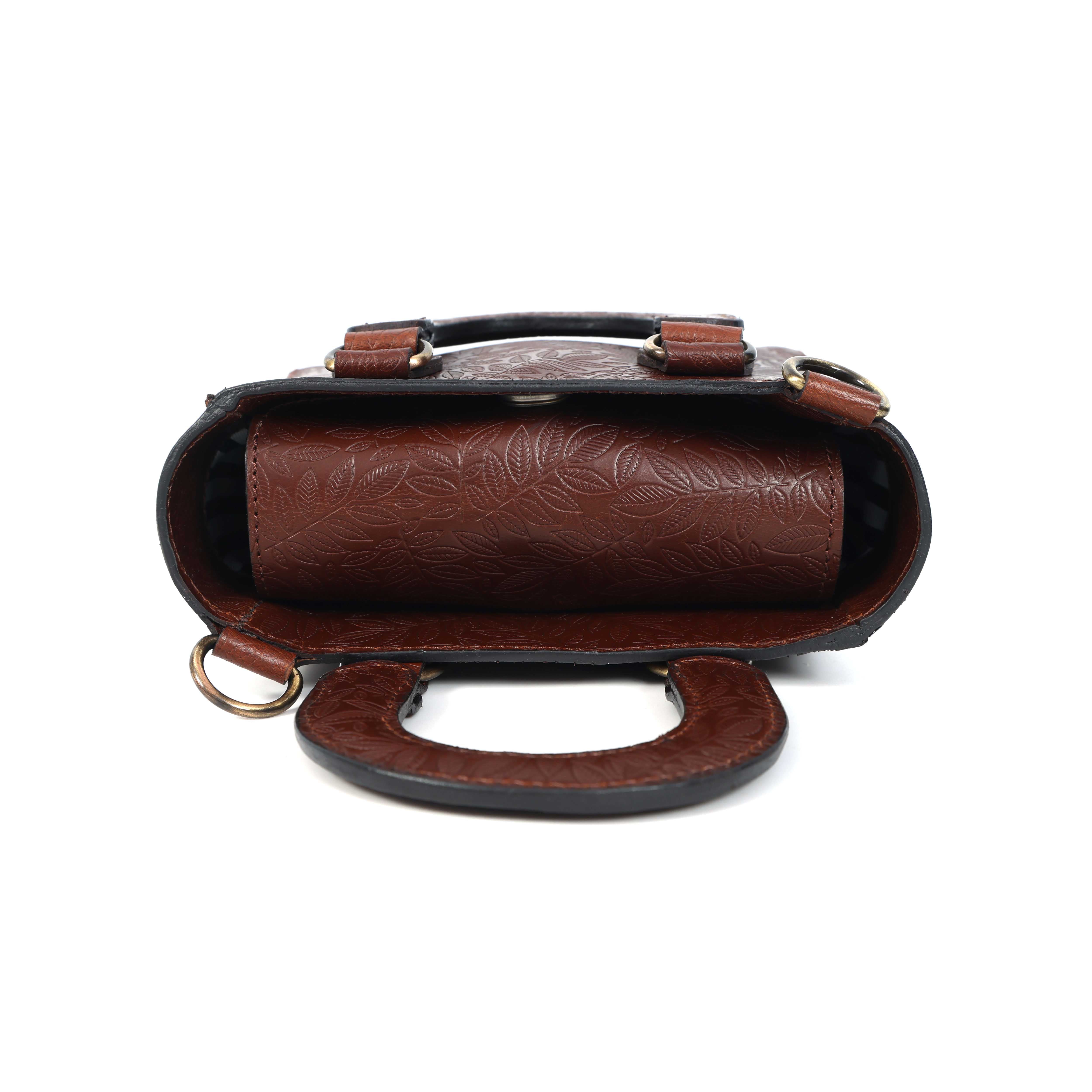 Premium Embossed Genuine Leather Mini Tote Crossbody Bag with Dual Handles & Zip Pocket