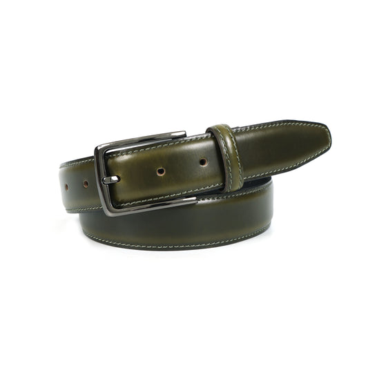 Stylish Green Leather Belt for Men with Silver Buckle ƒ????? Formal & Casual Genuine Leather Waist Belt ART:-LB-905