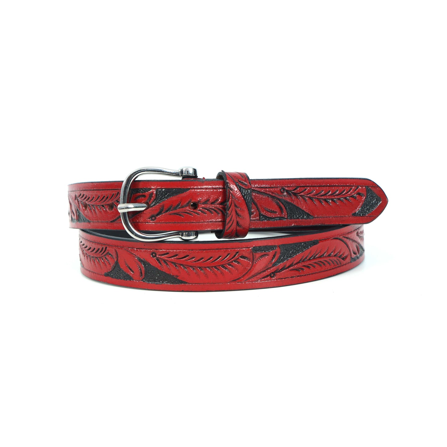 Hand-Carved Red & Black Leather Belt – Premium Quality, Custom Design. LB-846