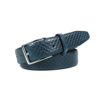 Trendy Blue Patterned Leather Belt for Men with Metal Buckle ƒ????? Stylish Casual & Formal Waist Belt ART:-LB-908