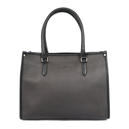 Premium Black Genuine Leather Office Tote for Women | Structured Handbag with Sling Strap