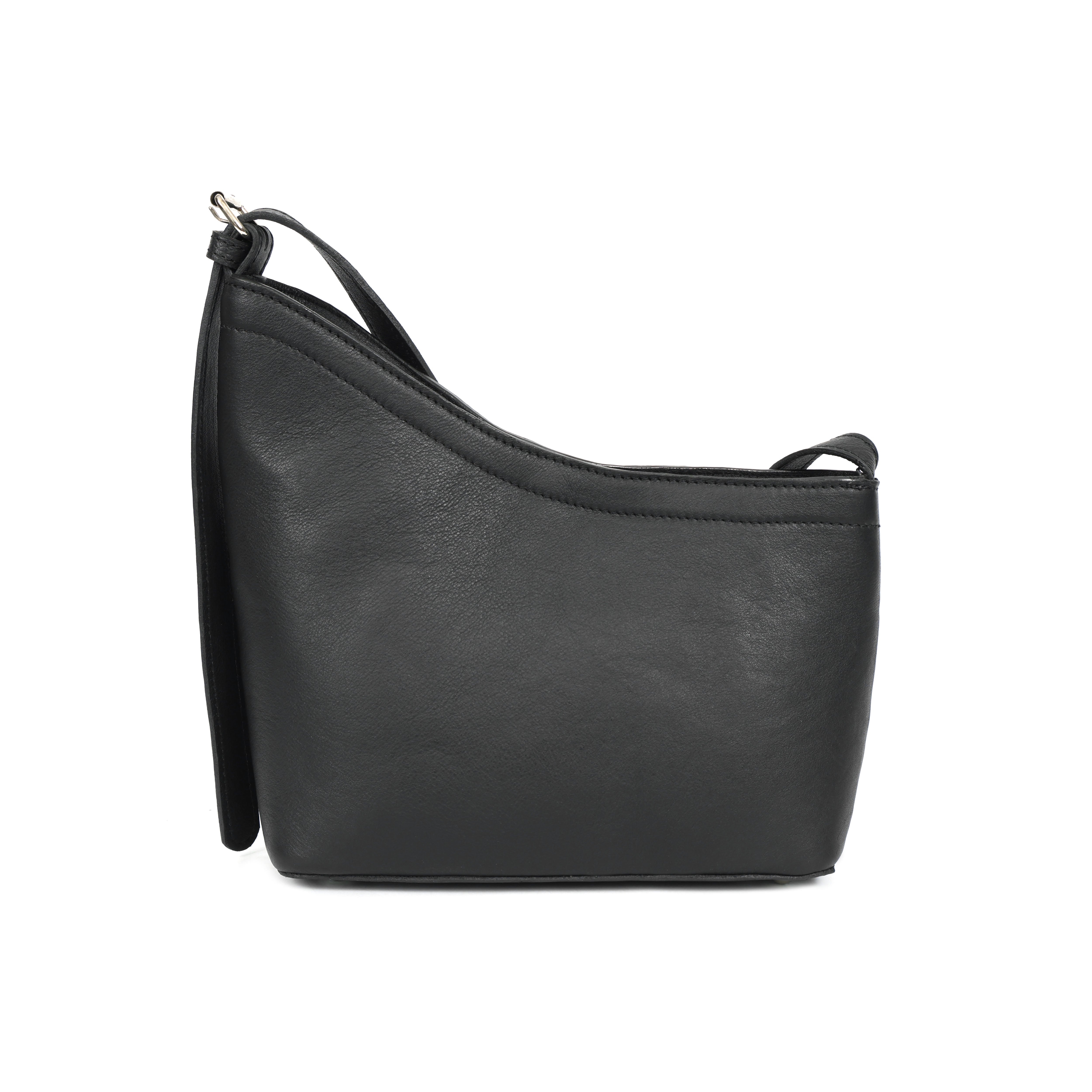 Genuine Leather Black Minimalist Shoulder Bag | Everyday Crossbody Purse for Women