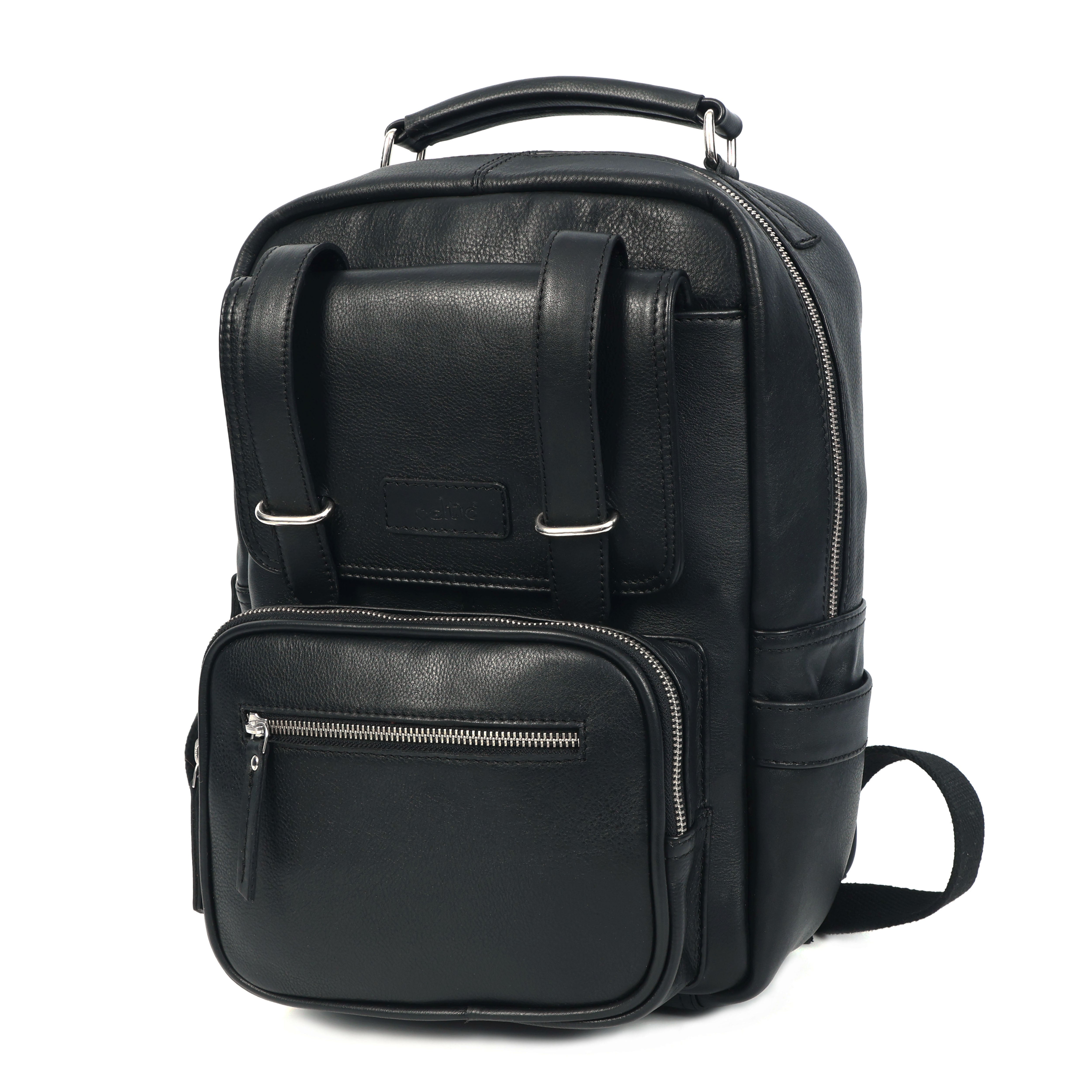 Premium Genuine Leather Backpack with Laptop Compartment & Multiple Zip Pockets