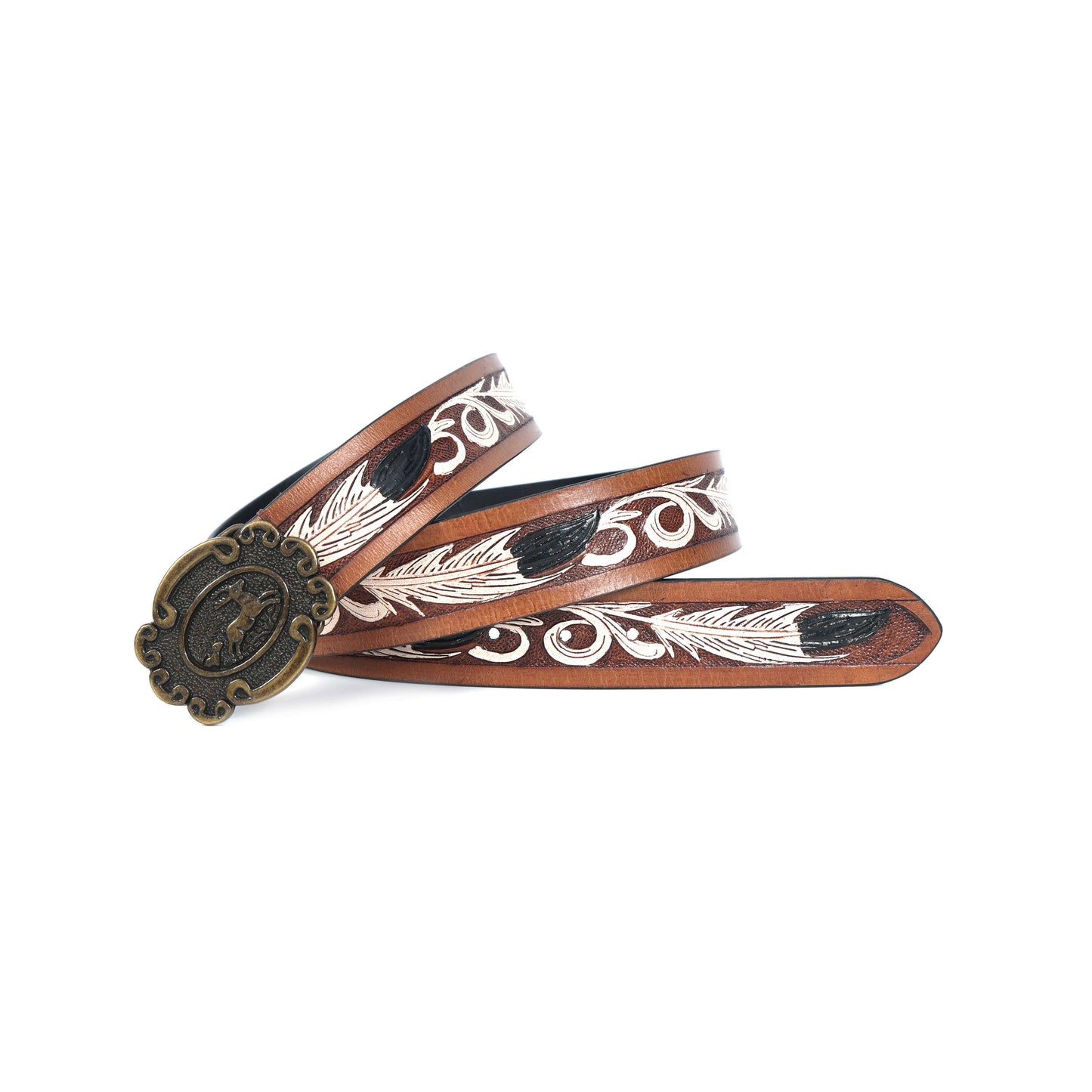 Handcrafted Tan Leather Belt with White Paint - Stylish & Unique Hand-Carved Design. LB-841