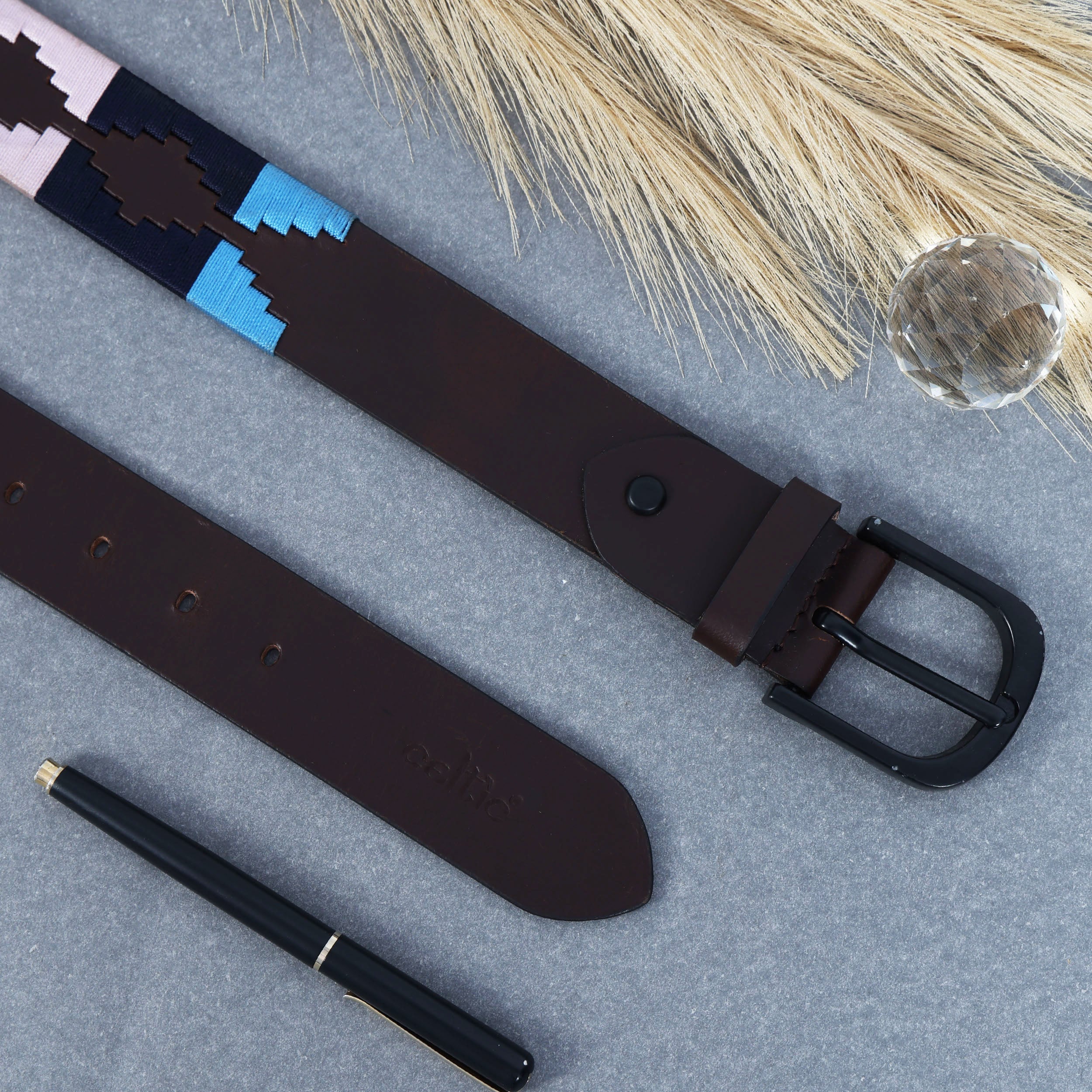 Premium Brown Leather Belt with Multi-Color Stitching  Stylish & Durable.LB-871