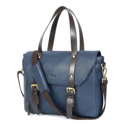 Genuine Leather Office Satchel Bag with Laptop Sleeve & Adjustable Strap
