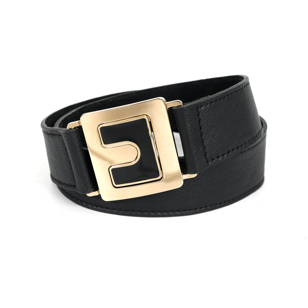 Unisex Black Leather Belt with Dual-Tone Metal Clip Buckle | Modern Minimal Design